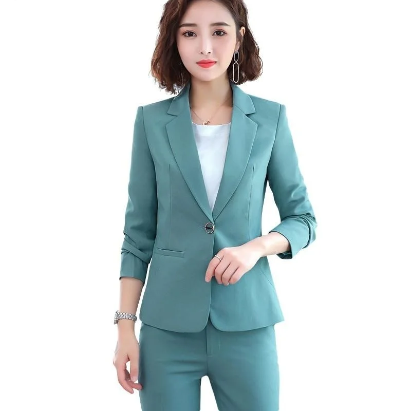 Blazers in neutral tones pair with everything -Slim Fit Women’s Pant Suit with Long Sleeve Blazer and Pant for Autumn