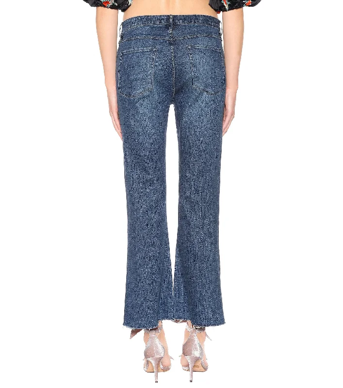 High-waisted tight trousers for women with tapered leg and vintage-inspired design -3 X 1 Women's W25 Midway Extreme Cropped Jeans Fringed Edges