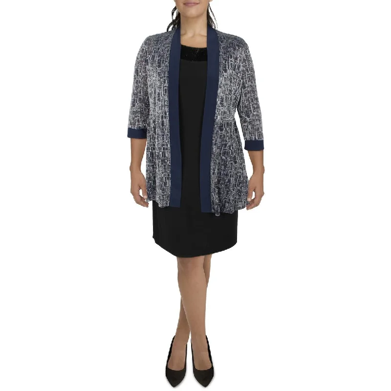 Blazers with stretch fabrics move freely -R&M Richards Womens Knit Metallic Duster Blazer