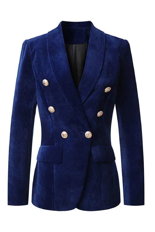 Stylish blazers for women elevate office fashion effortlessly -Navy Shawl Lapel Double Breasted Women's Blazer