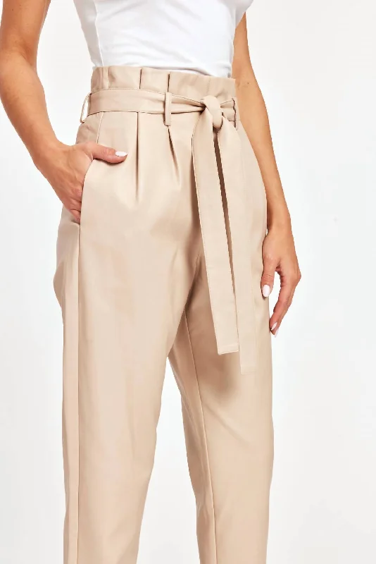 Skinny tight trousers for women with ankle-length and flattering cut -Uptown Paper Bag Pants In Oyster