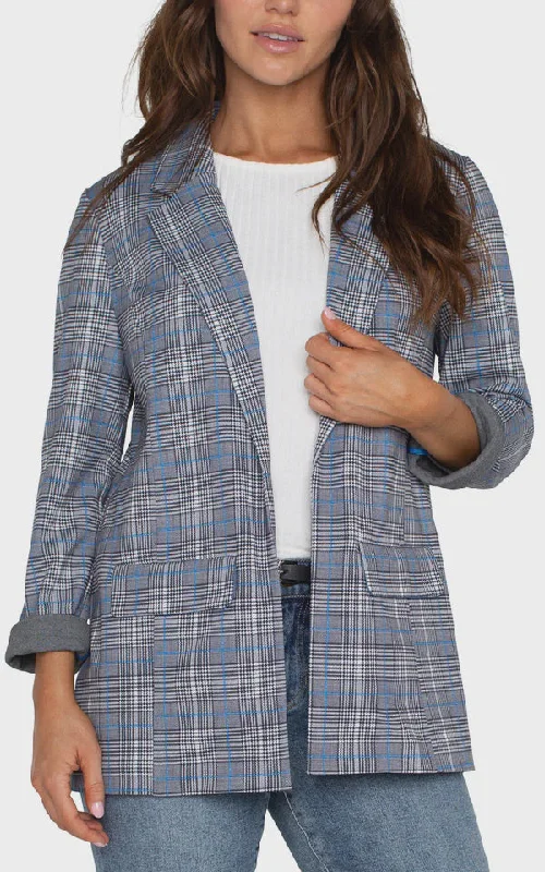 Blazers with slim fits enhance modern looks -Liverpool Boyfriend Blue Topaz Plaid Blazer