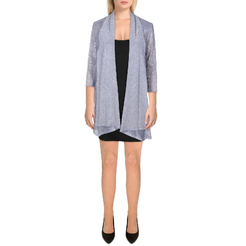 Blazers with metallic threads dazzle subtly -R&M Richards Womens Petites Metallic Drapey Duster Blazer