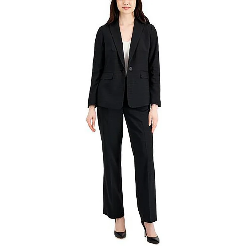 Blazers featuring houndstooth patterns are classic -Le Suit Womens Heathered Work Wear One-Button Blazer