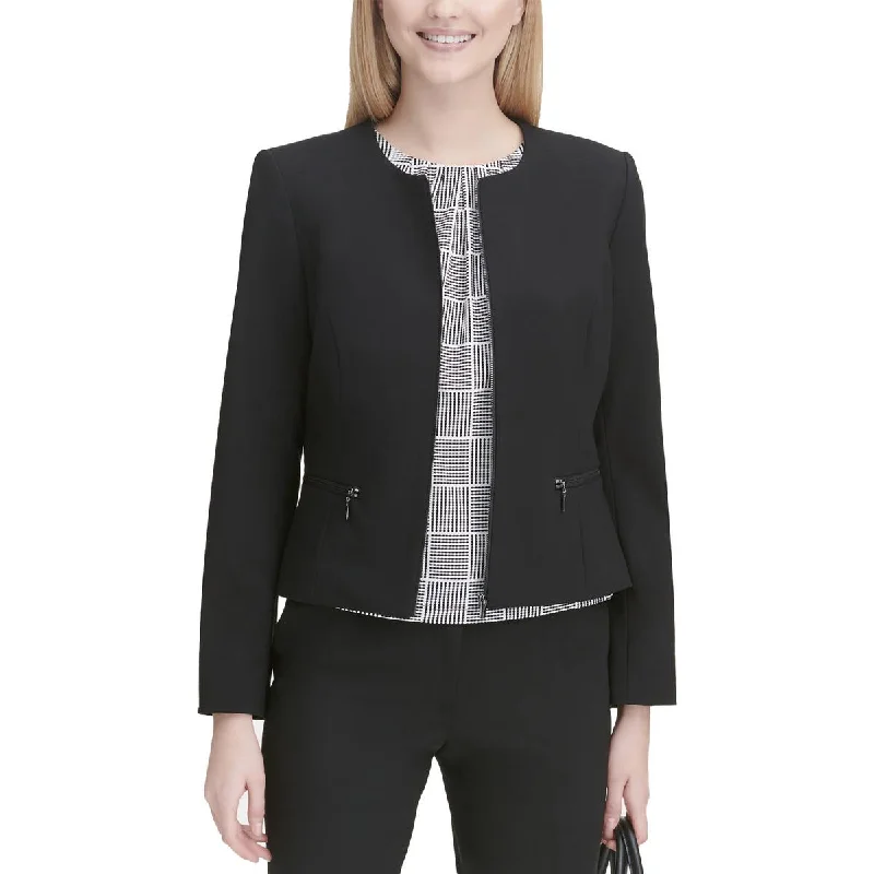 Blazers featuring poplin fabrics stay crisp -Calvin Klein Womens Collarless Zip Front Collarless Blazer