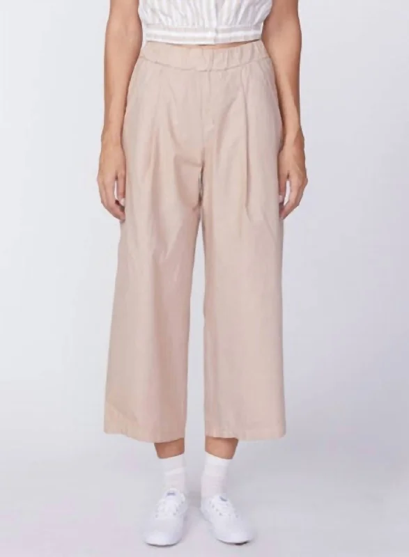 Stretchy tight trousers for women with soft fabric and flexible fit -Fine Poplin Cropped Pull On Pant In Beige