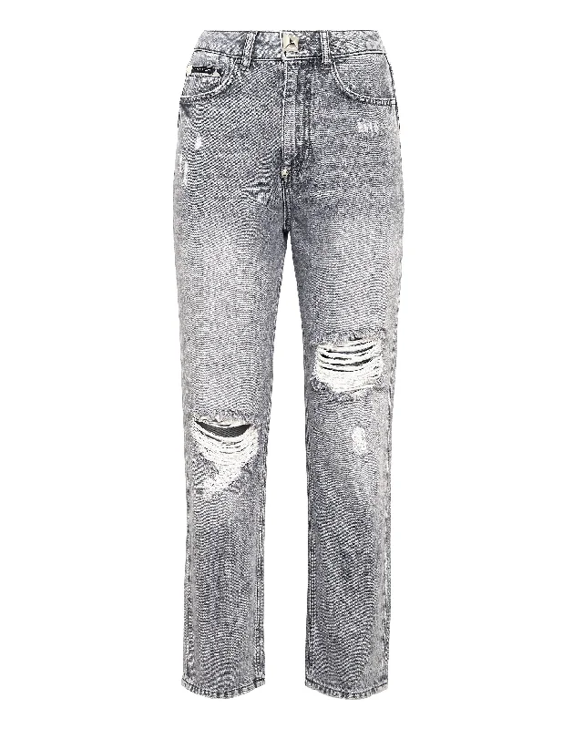 Stylish tight trousers for women with high-waisted fit for flattering look -Denim Boyfriend