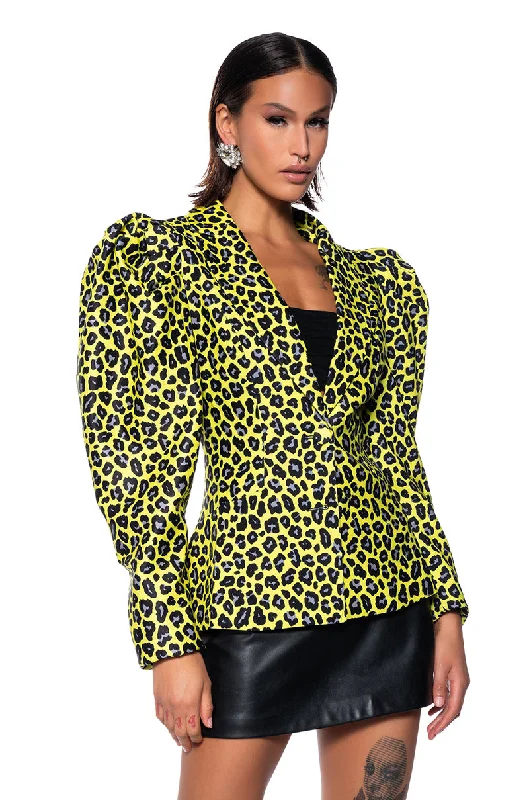 Blazers with soft fabrics drape beautifully -WILD SIDE YELLOW CHEETAH BLAZER