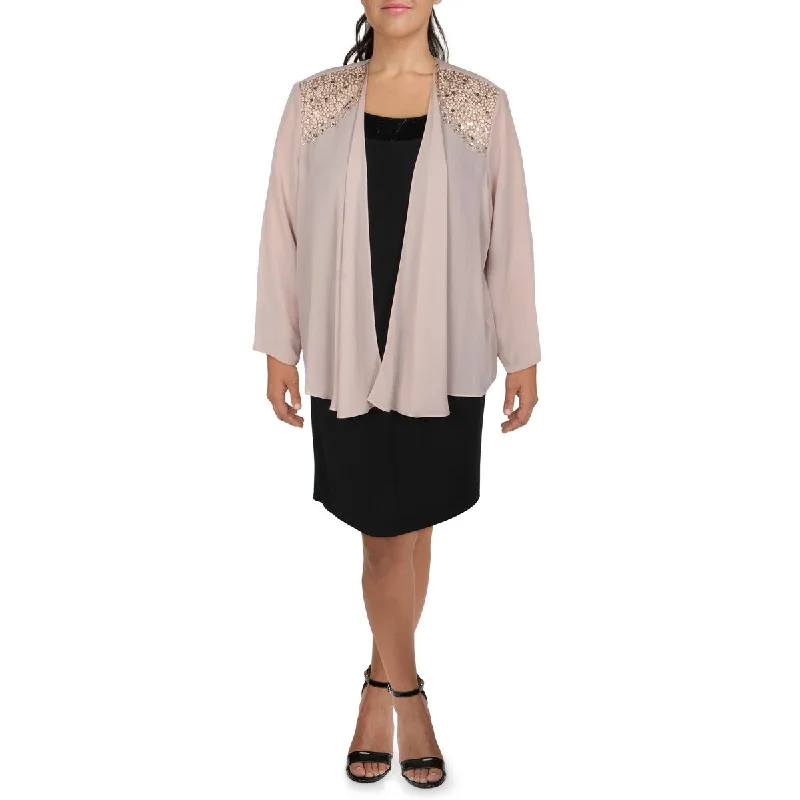 Blazers in lightweight wool suit spring -SLNY Womens Plus Chiffon Embellished Collarless Blazer