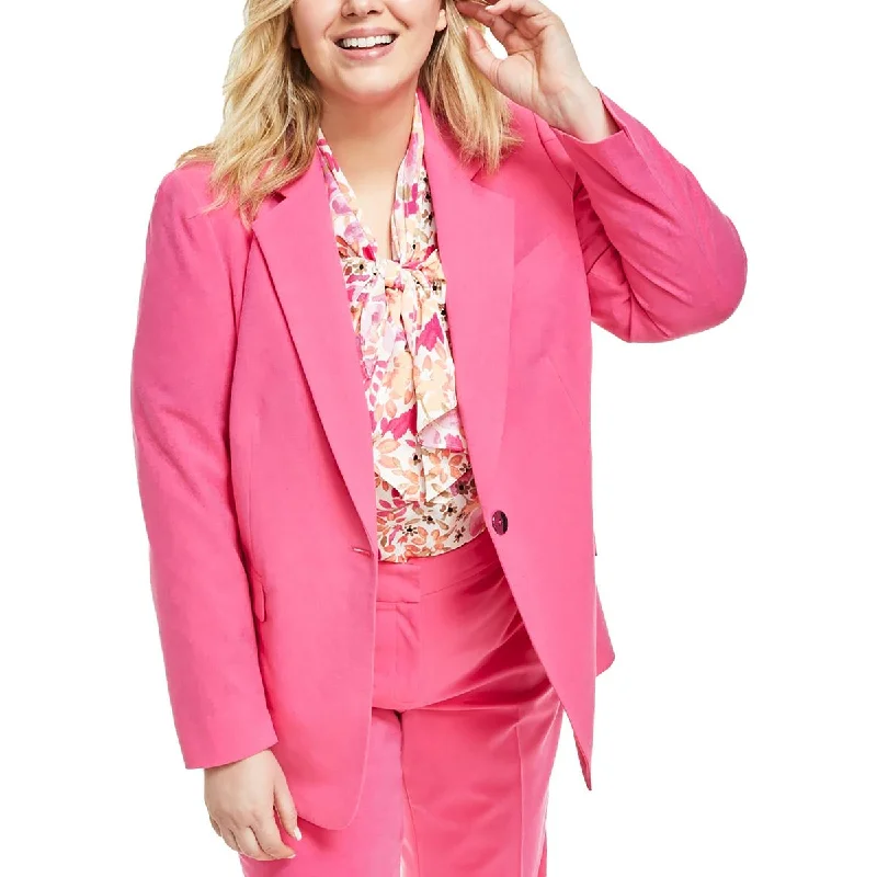 Blazers featuring flannel textures are cozy -Bar III Womens Plus Stretch  One-Button Blazer