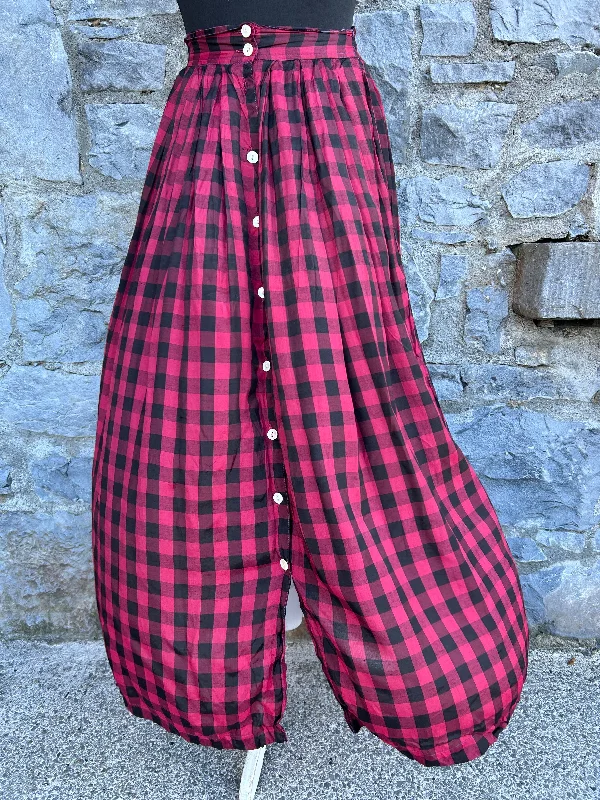 Satin Dresses for Shiny Look -80s red&black check button up skirt uk 6