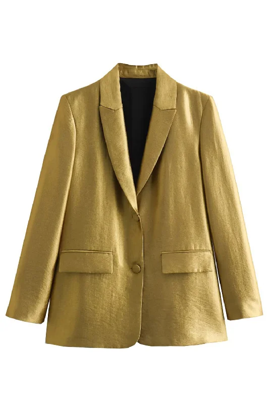 Blazers for power dressing empower instantly -Golden Oversize Peak Lapel Single Breasted Blazer