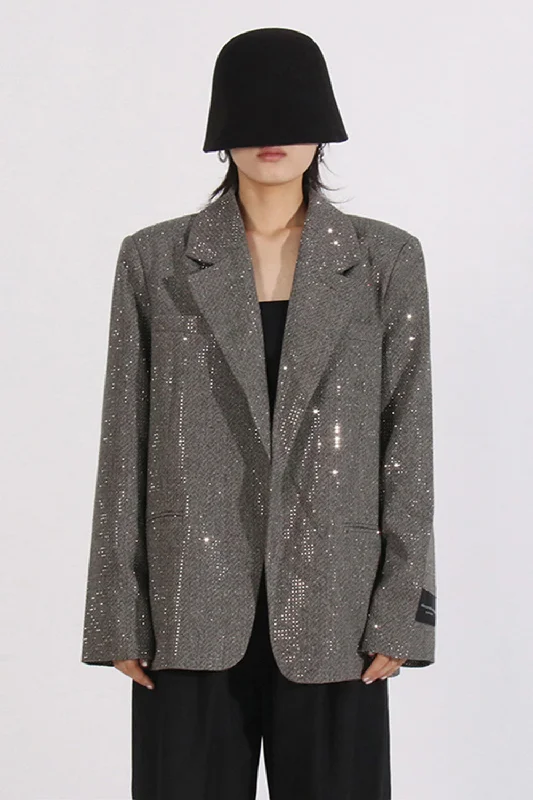 Minimalist blazers for simple elegance work well -Sparkly Grey Notched Lapel Sequined Women Blazer