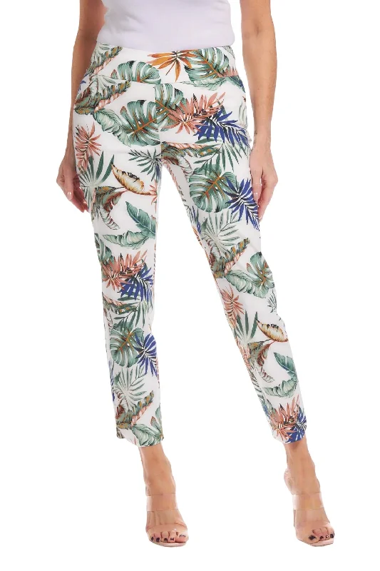 High-waisted tight trousers for women with tapered leg and vintage-inspired design -Women's Petal Slit Ankle Pants In Tropical