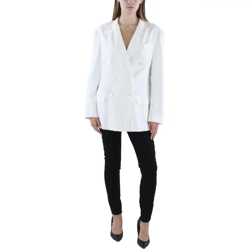 Blazers with contrast linings surprise stylishly -Polo Ralph Lauren Womens Linen Office Double-Breasted Blazer