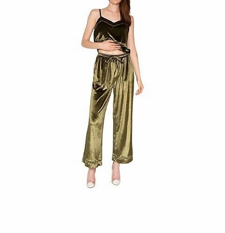 Form-fitting tight trousers for women with slimming effect and flattering cut -Velvet Pant In Dark Green