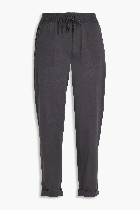 Classic tight trousers for women with smooth fabric and chic, timeless design -Brunello Cucinelli Cropped Wool Cashmere Women's Pants In Grey Etere