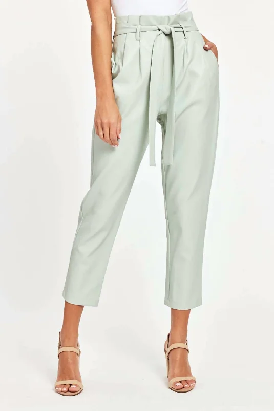 Tight trousers for women with cropped style and chic, modern finish -Uptown Paper Bag Pants In Mint