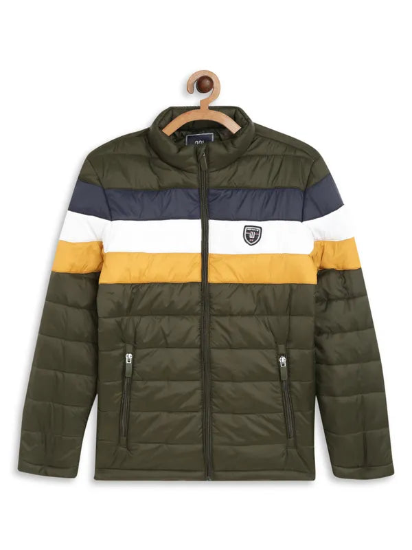 Octave Boys Olive Green  White Striped Puffer Jacket