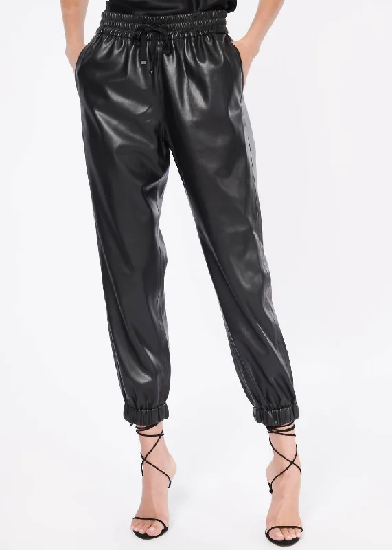 High-rise tight trousers for women with pleated front and classic look -Dalton Vegan Leather Pant In Black