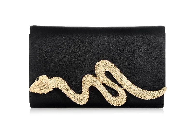 Handle bags with floral embroidery for detail -Serpent Fizzoni Champagne Black Satin