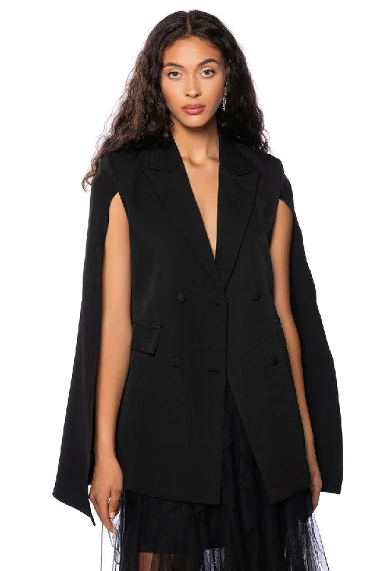 Blazers for cold seasons insulate well -BLAZER CAPE IN BLACK