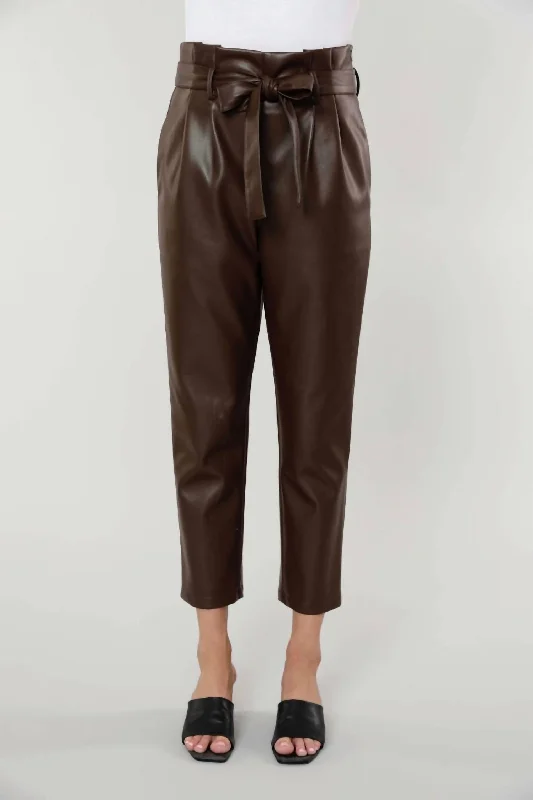 Retro-inspired tight trousers for men with a high-waisted fit and 80s vibe -Uptown Paper Bag Pants In Brown