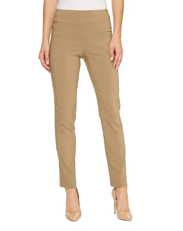 Soft fabric tight trousers for women with breathable material for year-round wear -Pull On Pant In Taupe