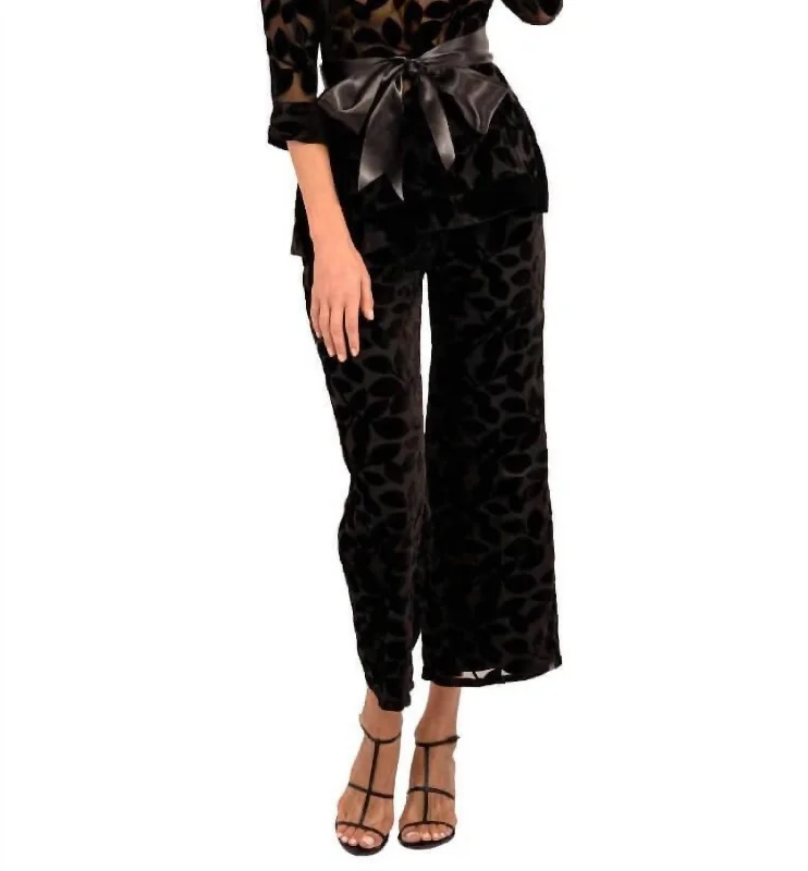 Printed tight trousers for women with bold patterns and eye-catching designs -Palazzo Pant - Luxe Leaf Velvet In Black