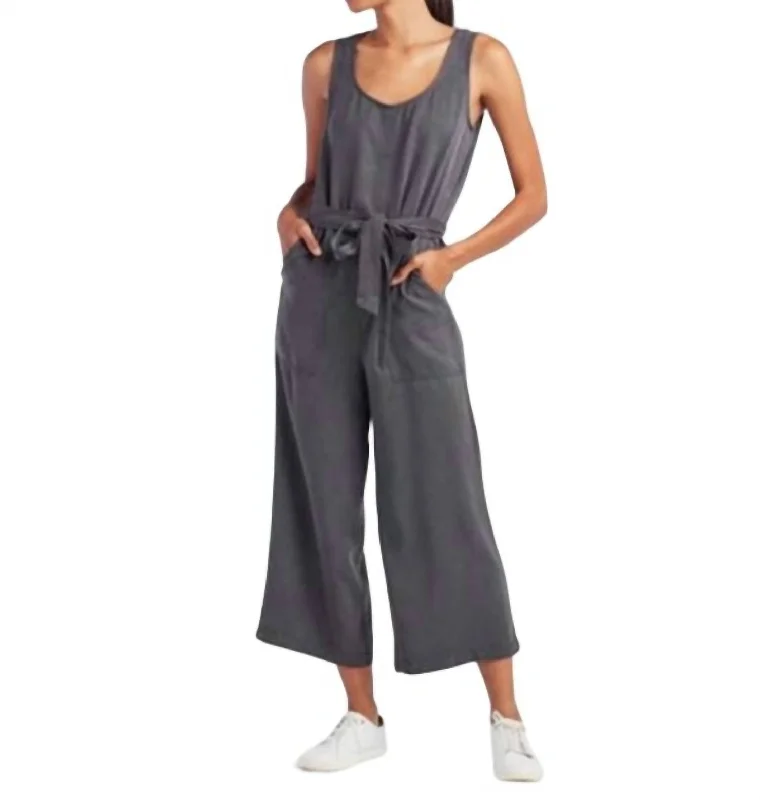 Tailored stretch tight trousers for women with comfortable waistband and flattering design -Wide Leg Jumpsuit In Gray