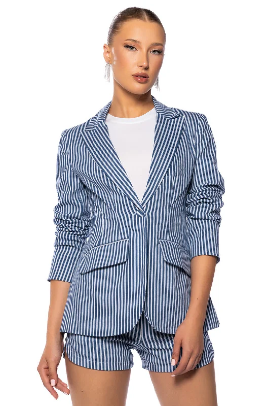 Blazers for festive occasions shine bright -HANSEL PIN STRIPE FITTED BLAZER