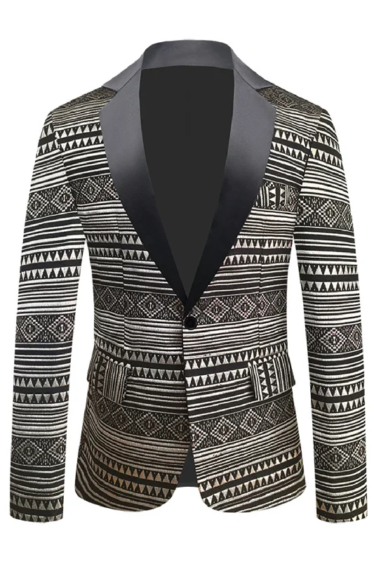 Blazers in rust tones feel warm -Black White Notched Lapel Men's Blazer