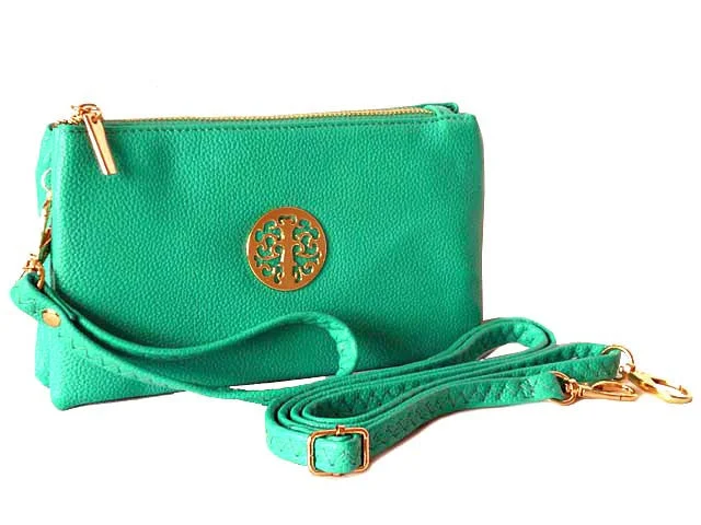 Handle bags with laptop sleeves for work -SMALL MULTI-COMPARTMENT CROSS-BODY PURSE BAG WITH WRIST AND LONG STRAPS - TURQUOISE