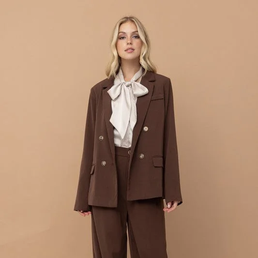 Blazers with decorative seams add flair -Double Breasted Blazer (Brown)