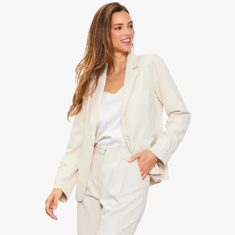 Oversized blazers for relaxed vibes are trendy -Single Button Blazer (Beige)