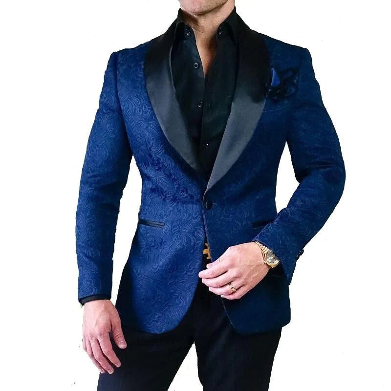 Men's Floral Pattern Shawl Lapel Tuxedo Wedding Slim Fit Jacket Pants