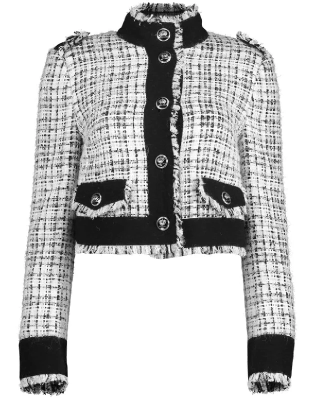 Decorative Buttoned Cropped Tweed Jacket