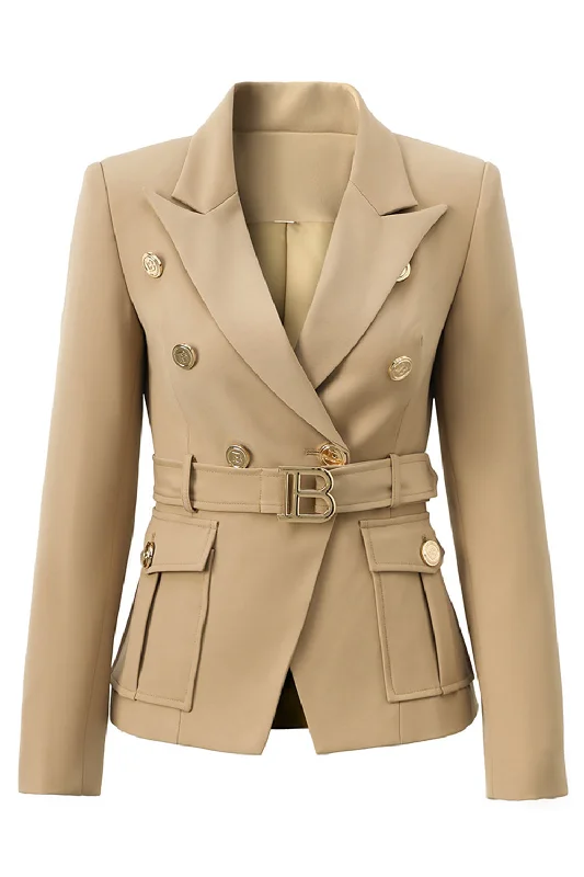 Blazers for creative types spark inspiration -Light Brown Peak Lapel Slim Fit Women Blazer with Belt