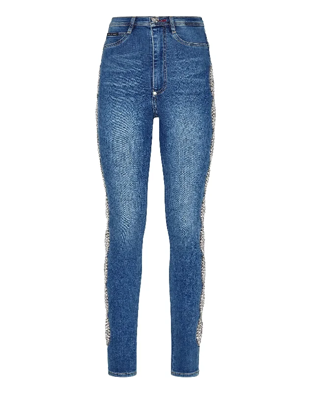 Color-block tight trousers for women with bold contrasts and modern flair -Denim Super High Waist Jegging Crystal Cable