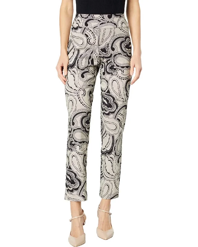 Stretch skinny tight trousers for women with full-length design and modern flair -Paisley Pull On Pant In Black/tan