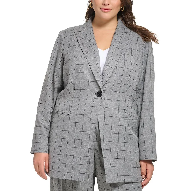 Custom blazers for special occasions fit perfectly -Calvin Klein Womens Plus Window Pane Suit Separate One-Button Blazer