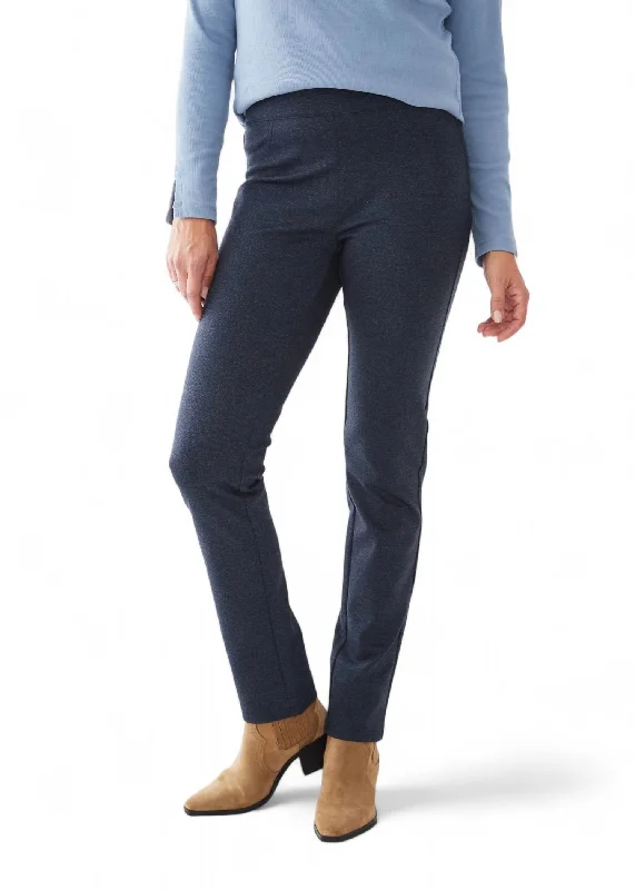 Trendy tight trousers for women with zipper details and edgy finish -Herringbone Knit Slack Pants In Indigo