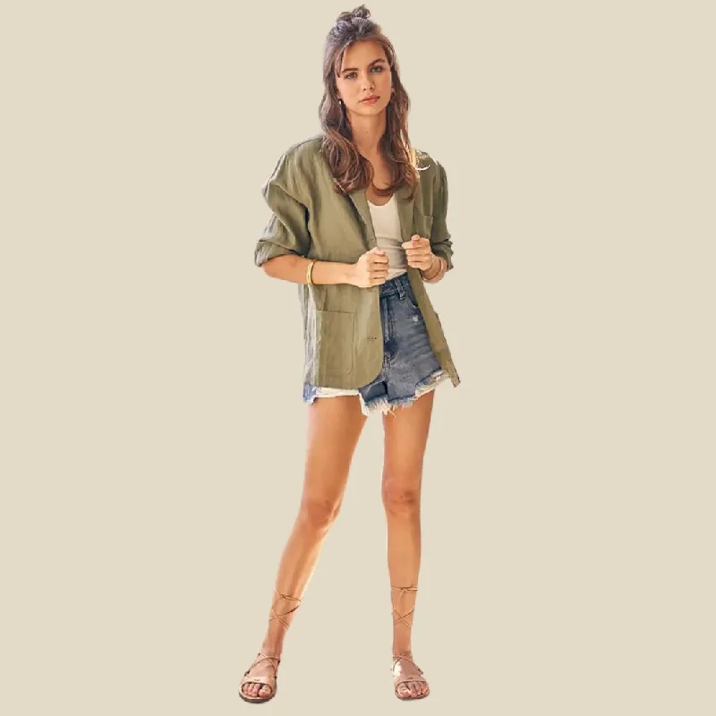 Blazers for creative types spark inspiration -Casual Linen Blazer (Olive)