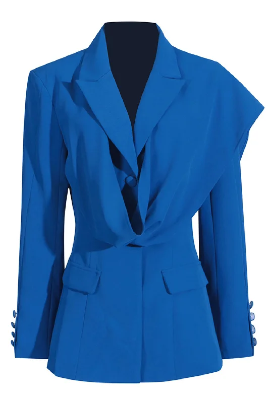 Blazers with hidden pockets stay functional -Royal Blue Asymmetrical Notched Lapel Women Blazer