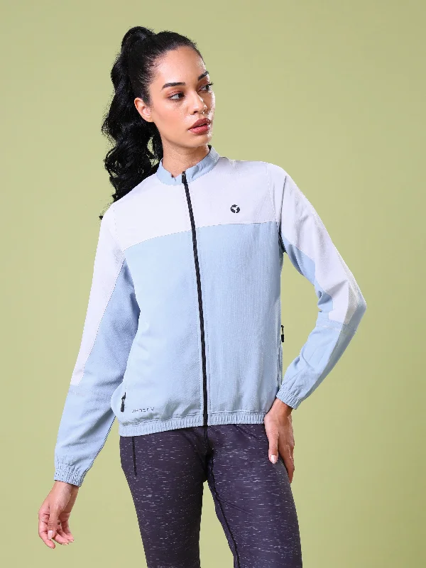 Women Colorblock Slim Fit Mock Neck Sports Jacket with TECHNOLITE