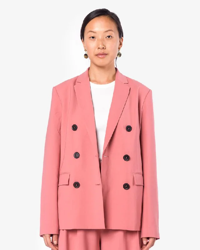 Blazers with leather accents feel edgy now -Tropical Wool Blazer in Blush Rose