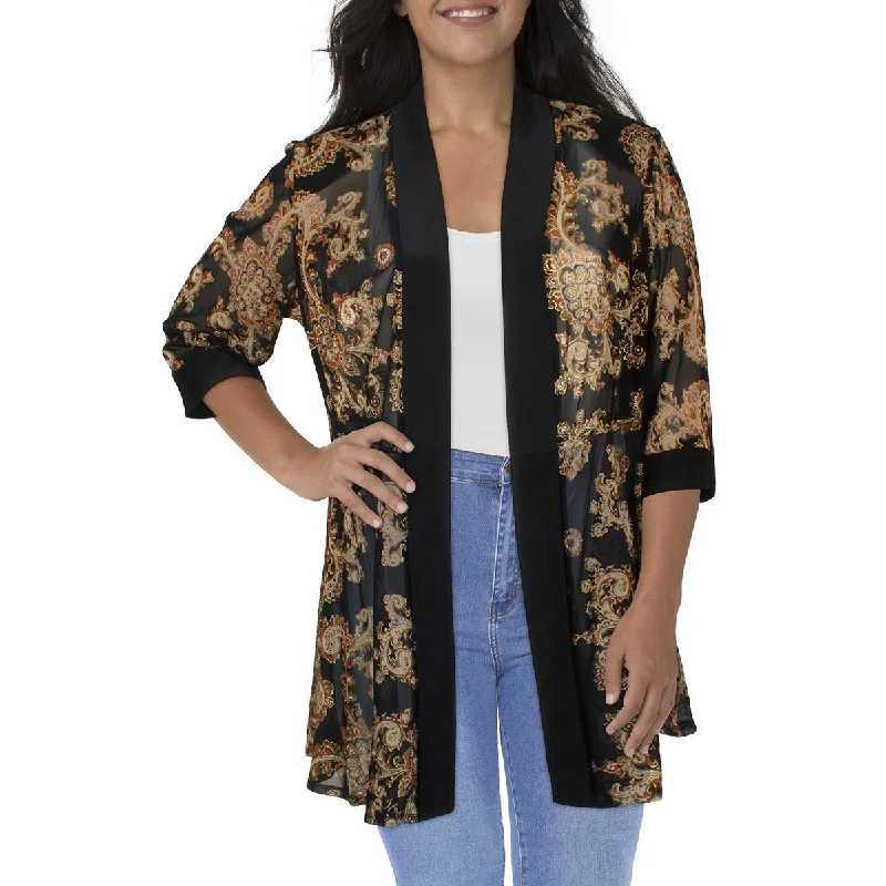 Navy blazers for timeless style never fade -R&M Richards Womens Plus Mesh Printed Duster Blazer