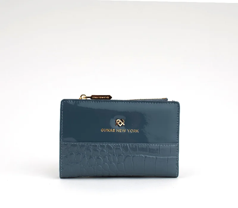 Handle bags with lightweight nylon for ease -Madison - Blue Vegan Leather Wallet