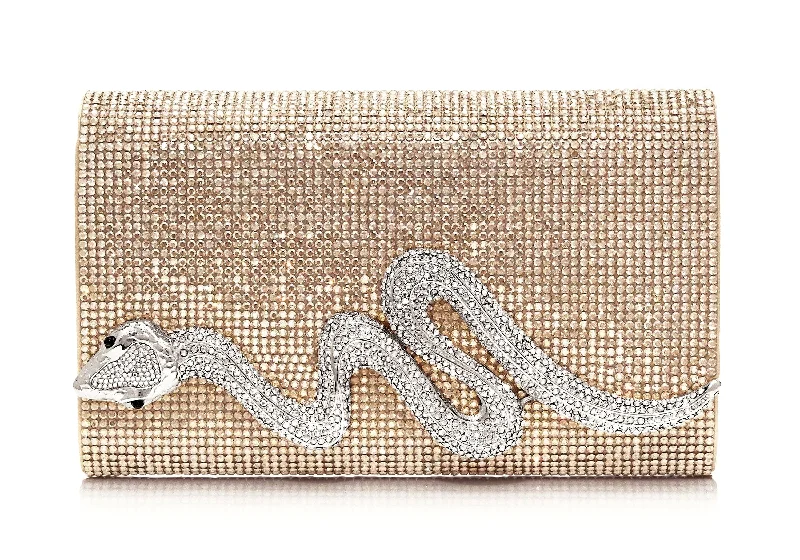 Handle bags with bold checks for trend -Serpent Crystal Clutch Champagne