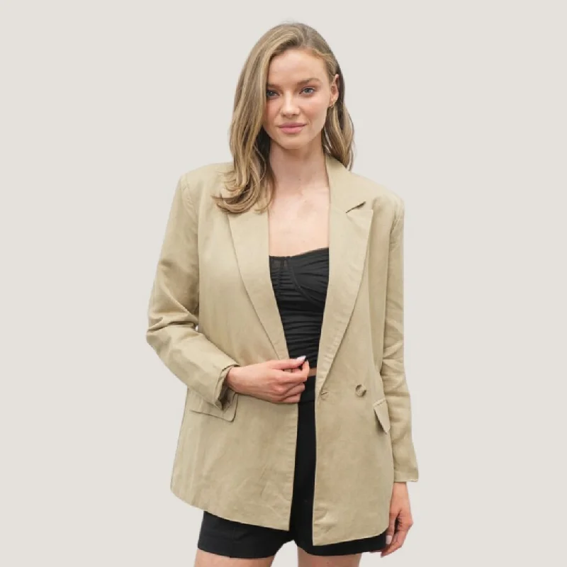 Blazers featuring knit fabrics feel cozy -Morgan Blazer (Tan)